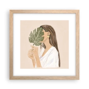 Poster in light oak frame - Mysterious Portrait with a Fan - 30x30 cm