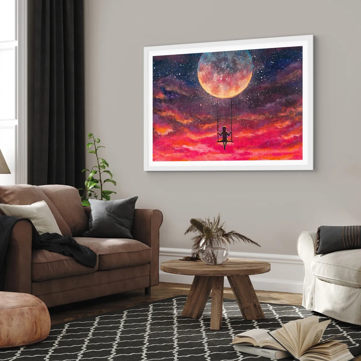 Poster in white frmae - Swinging in the Clouds - 100x70 cm