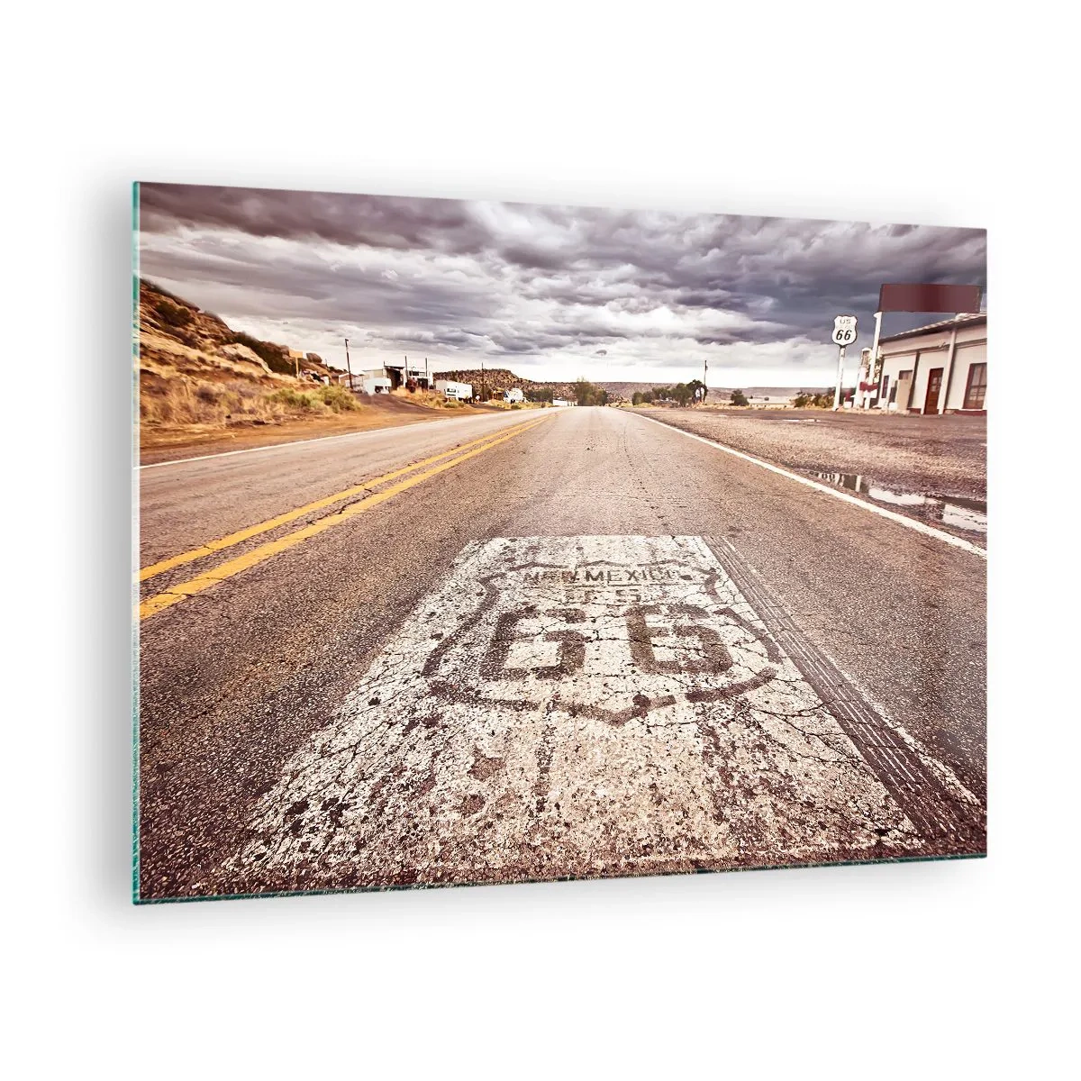 Glass picture - Route 66 with a view of the horizon - 70x50cm - Mother Road - American Legend - Modern wall decoration for the living room and bedroom ARTTOR