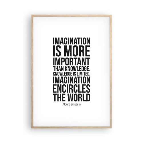 Poster in light oak frame - Einstein about Power of Imagination - 70x100 cm
