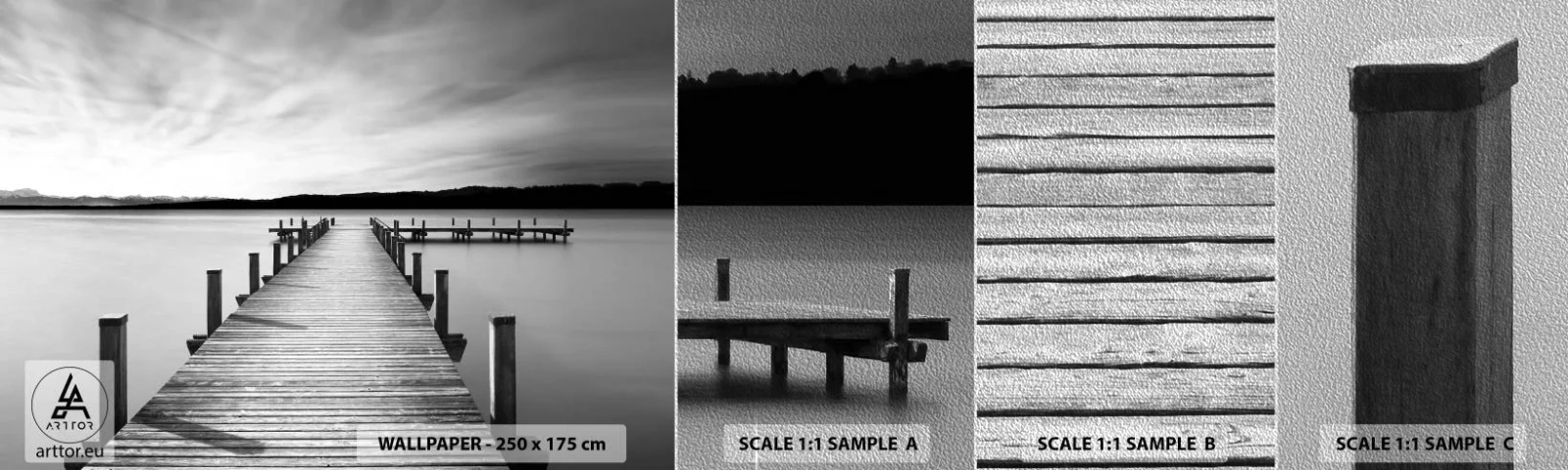 Photo Wallpaper Sample Premium Sand - Lake of Peace - Landscape, Lake, Wooden Bridge - 100x30 cm