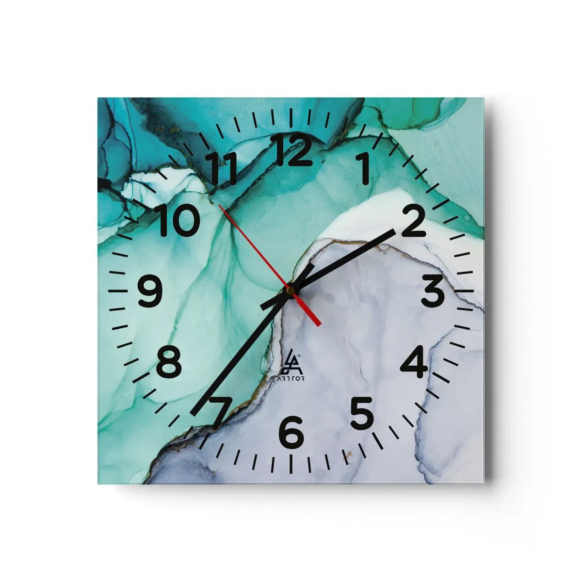 Wall clock - Clock on glass - Study in Turquoise - 30x30 cm