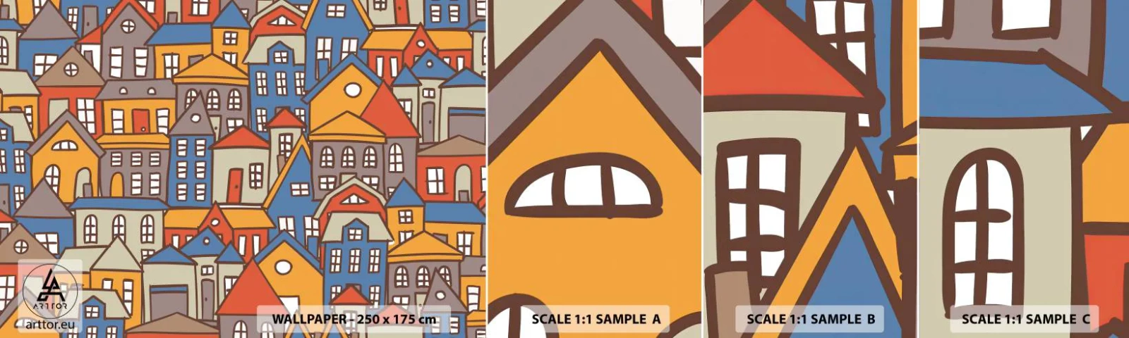 Photo Wallpaper Sample Self-Adhesive Deluxe Sticker - House after House - City, Architecture, Old Town - 100x30 cm