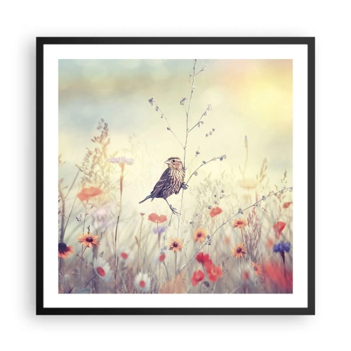 Poster in black frame - Bird Portrait with a Meadow in the Background - 60x60 cm
