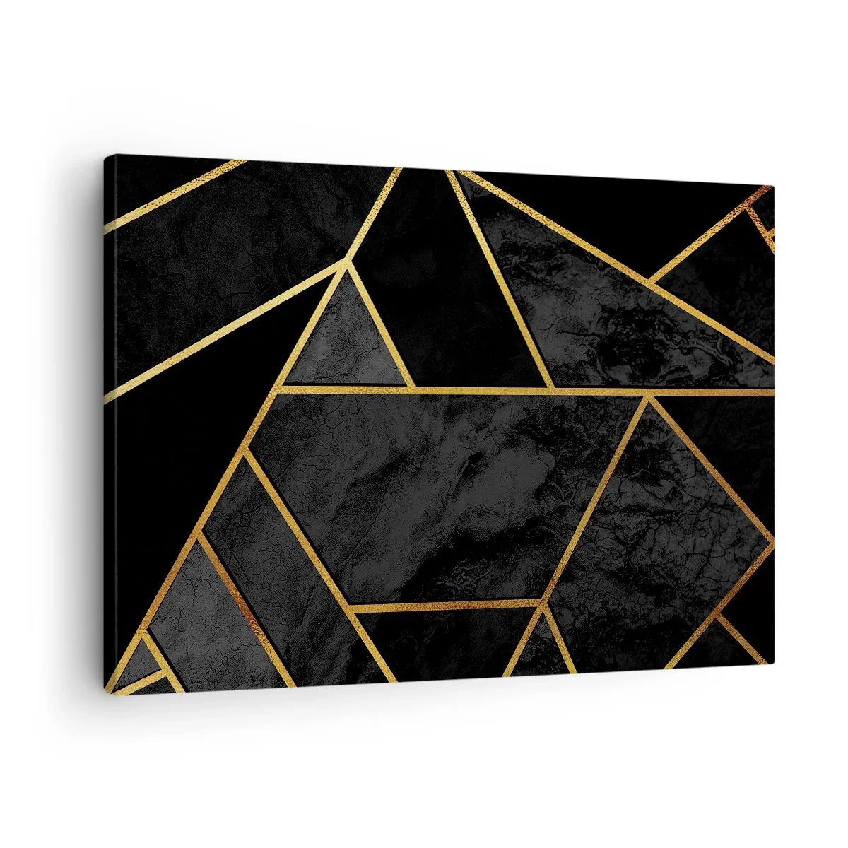 Canvas picture - Geometric gold pattern on a black background - 70x50cm - Darkness and Brighness - Modern wall decoration for the living room and bedroom ARTTOR