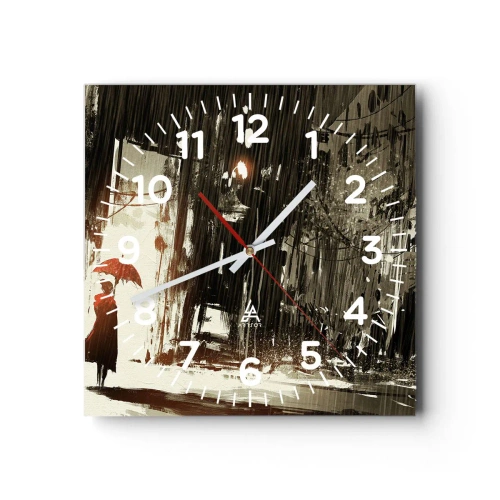 Wall clock - Clock on glass - Poetry of a Red Umbrella - 30x30 cm