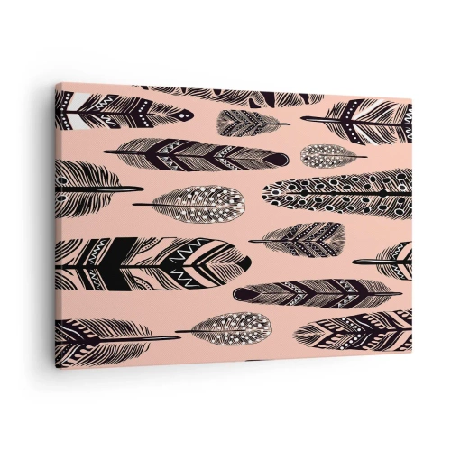Canvas picture - Decorative feathers on a light background - 70x50cm - Indian Collection - Modern wall decoration for the living room and bedroom ARTTOR
