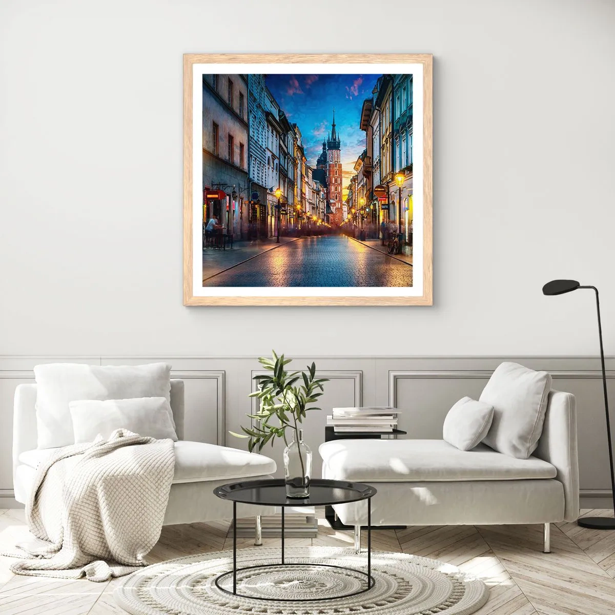 Poster in light oak frame - Charm of Cracow - 50x50 cm