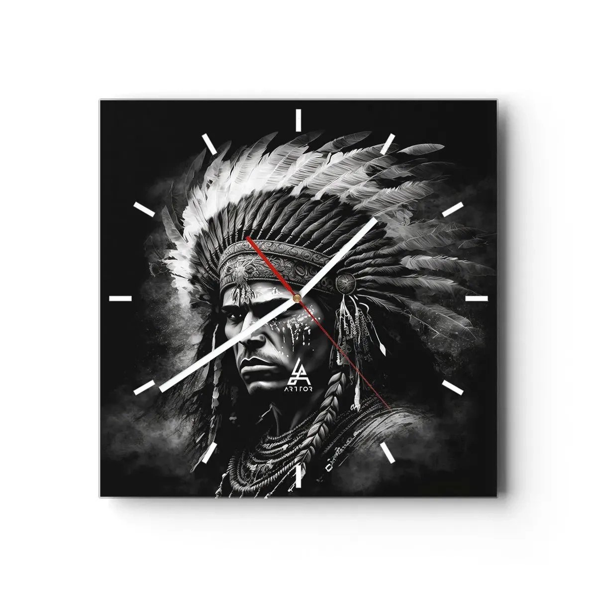 Wall clock - Clock on glass - Chief and Warrior - 40x40 cm