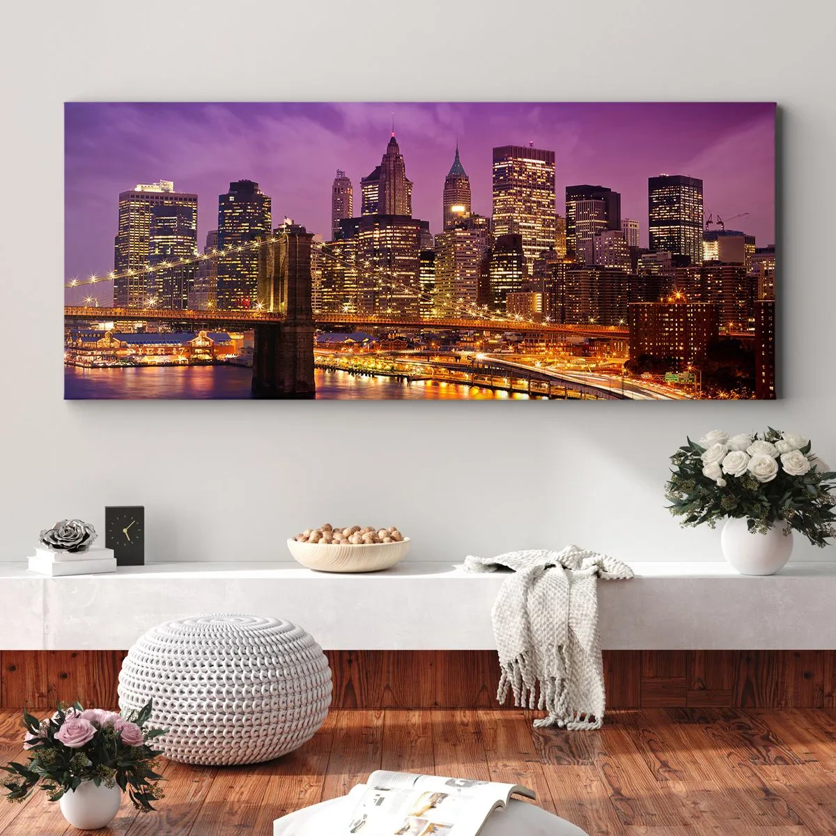 Canvas picture - Violet and Gold Manhattan - 140x50 cm