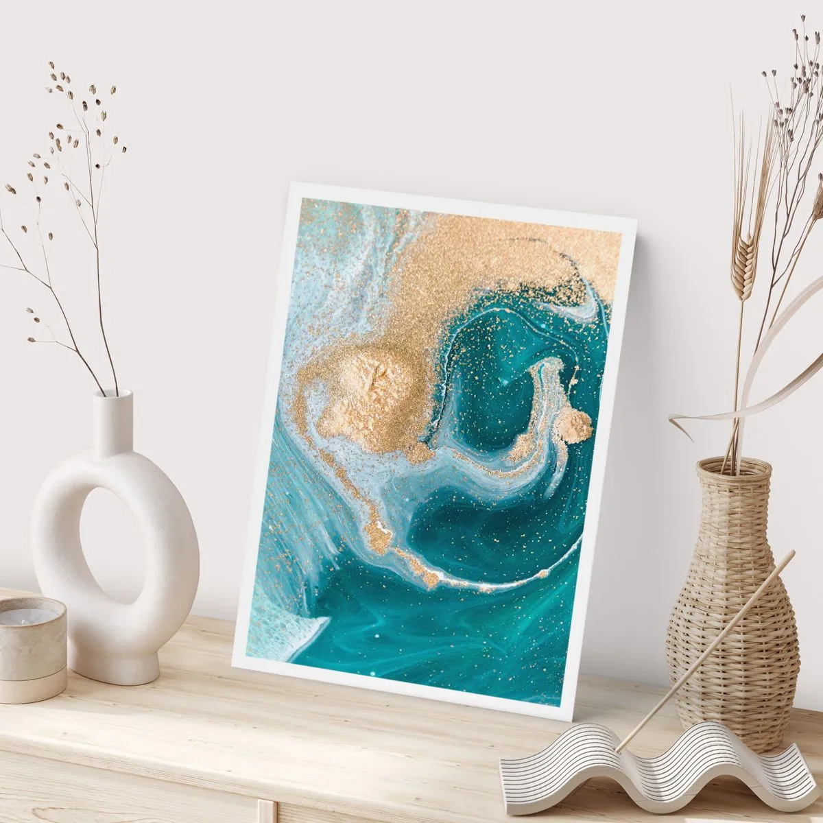 Poster - Swirl of Gold and Turquiose - 70x100 cm