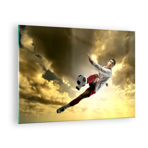 Glass picture - A football player in action against a golden sky - 70x50cm - Football Heaven - Modern wall decoration for the living room and bedroom ARTTOR