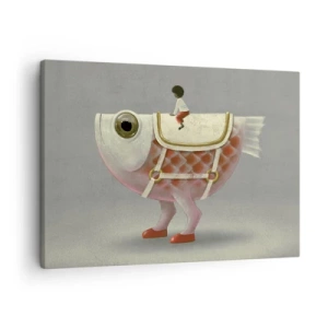 Canvas picture - A fancy fish rider with legs and a saddle - 70x50cm - Fish Jockey - Modern wall decoration for the living room and bedroom ARTTOR