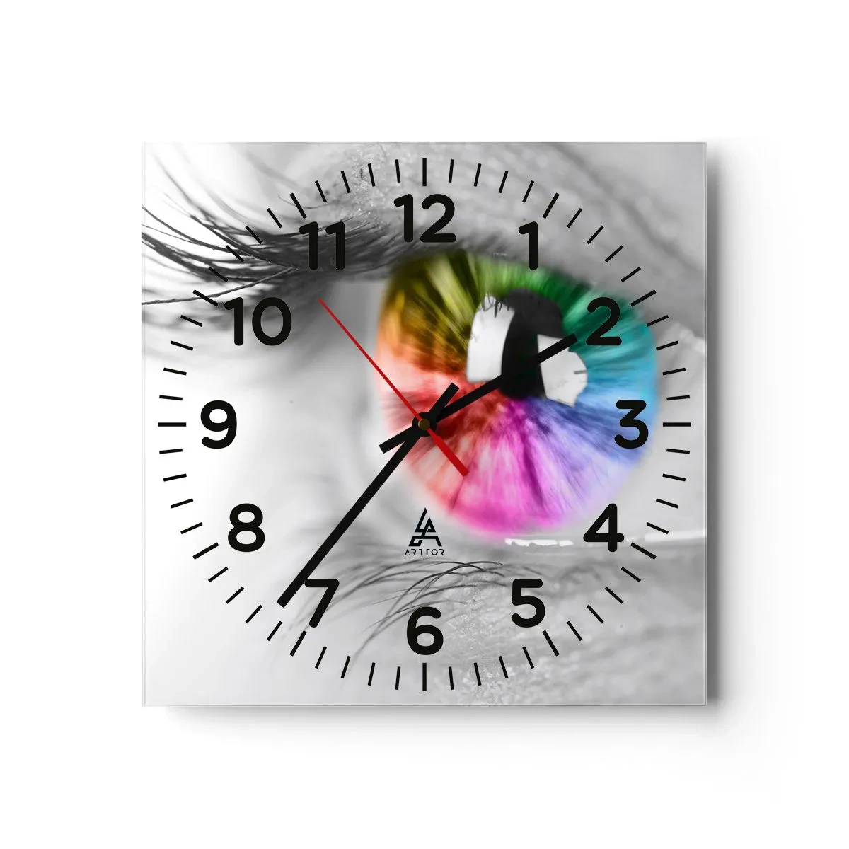 Wall clock - Clock on glass - See the World through Coloured Glasses - 40x40 cm