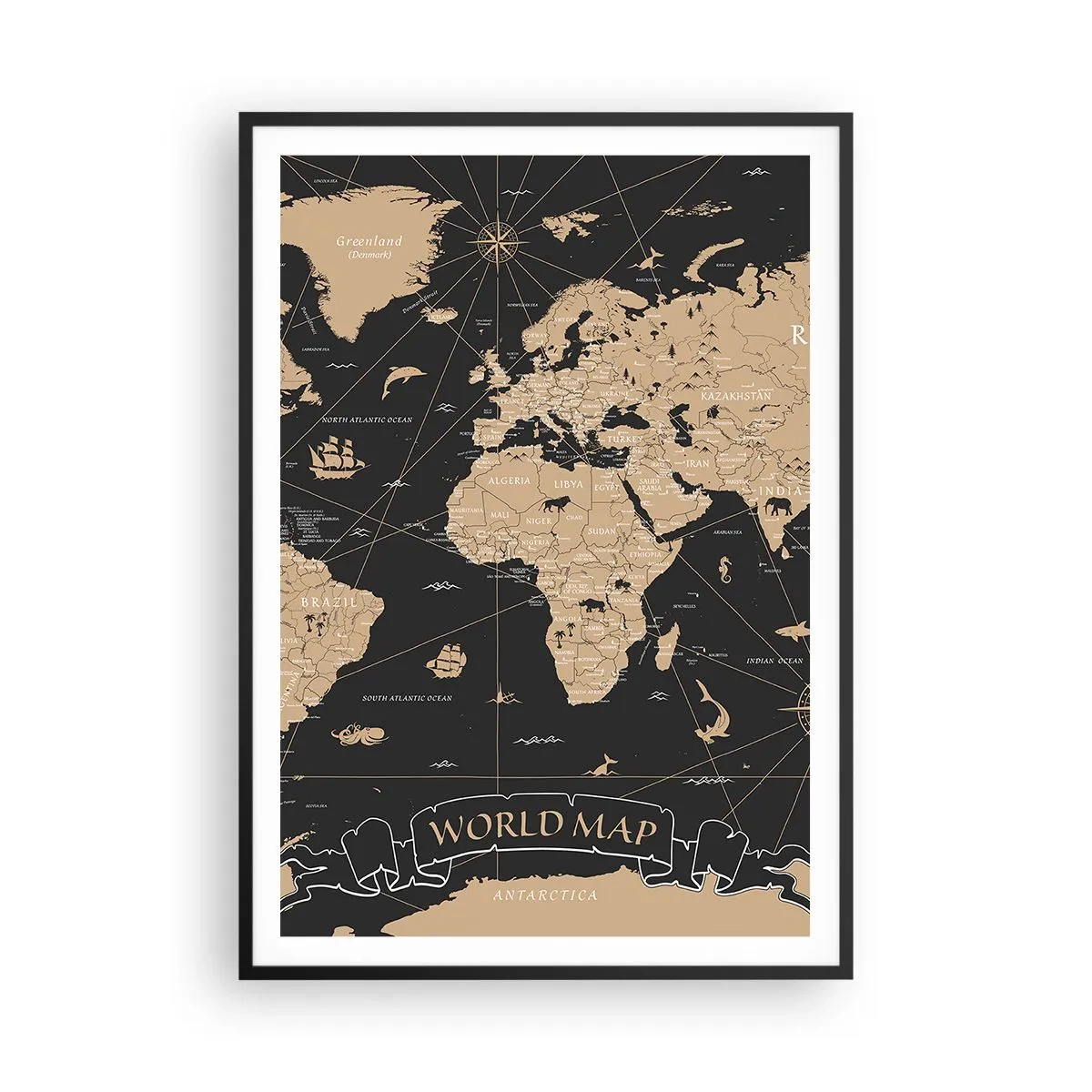 Poster in black frame - Borders of My World - 70x100 cm