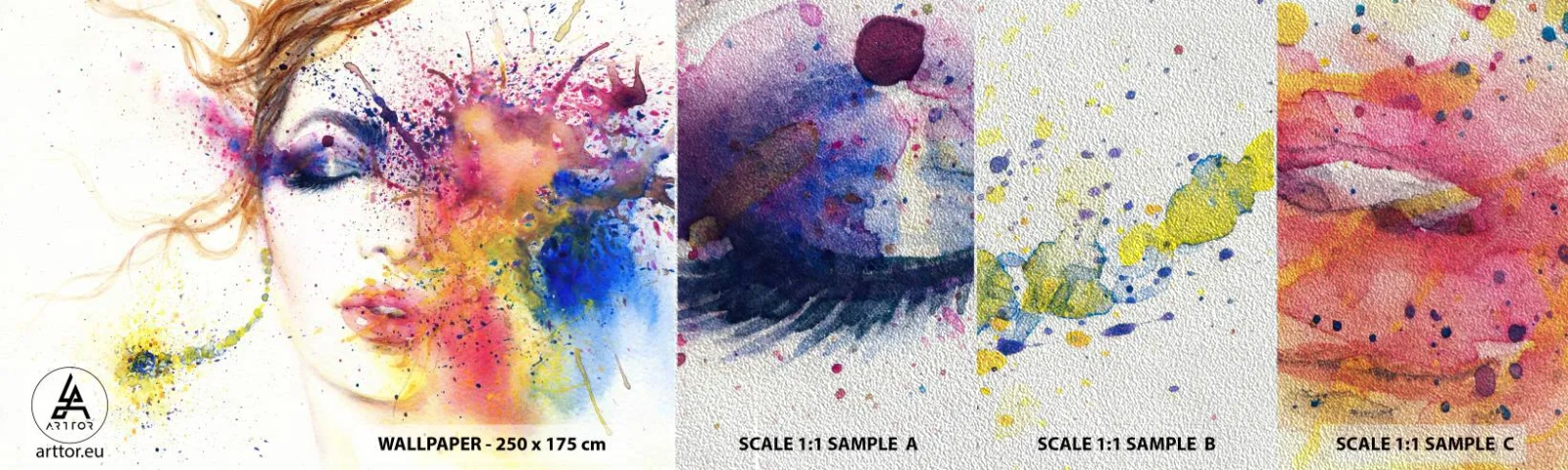 Photo Wallpaper Sample Premium Sand - Rainbow Dizziness - Abstraction, Woman's Face, Portrait of a Woman - 100x30 cm