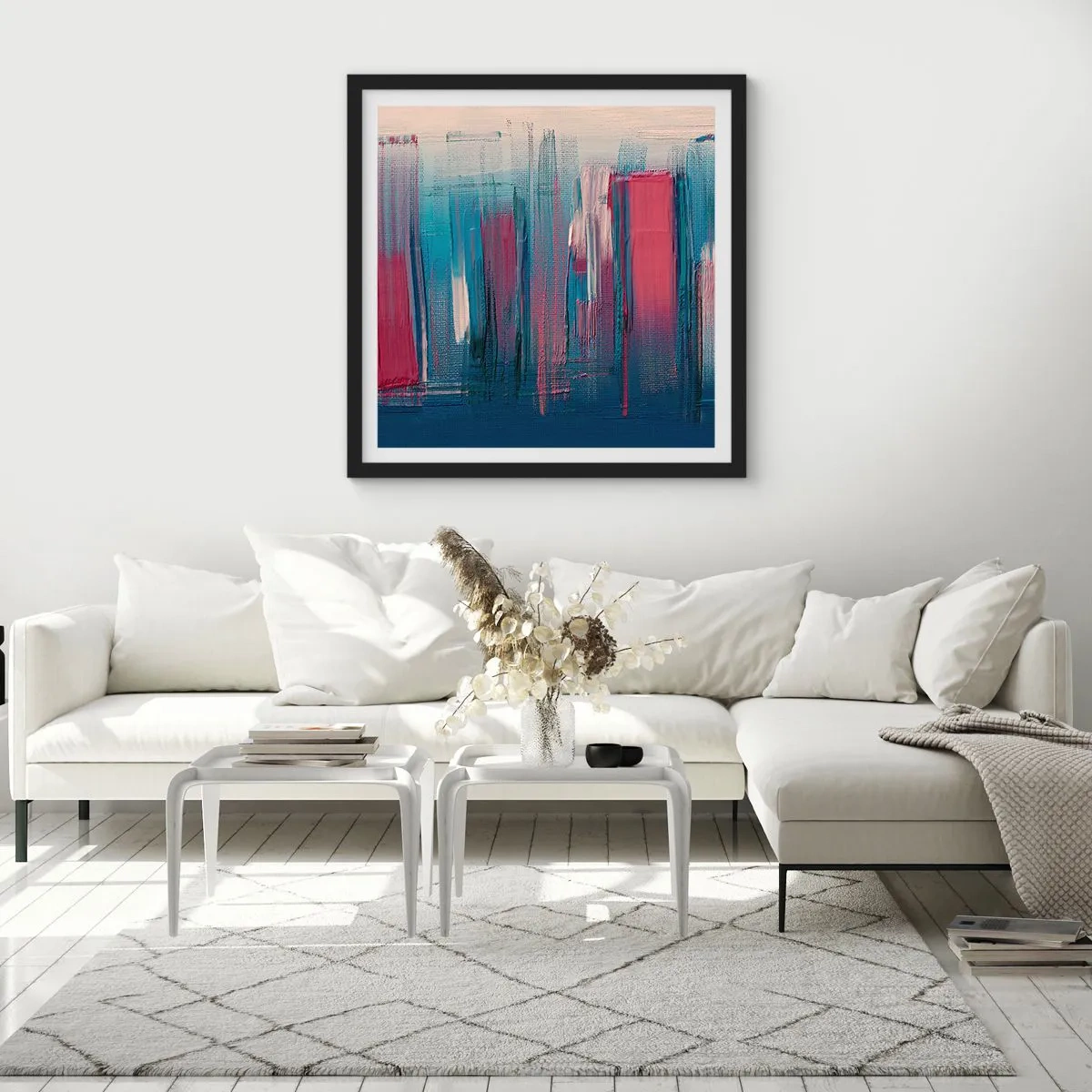 Poster in black frame - Vertical Composition In Blue And Red - 40x40 cm