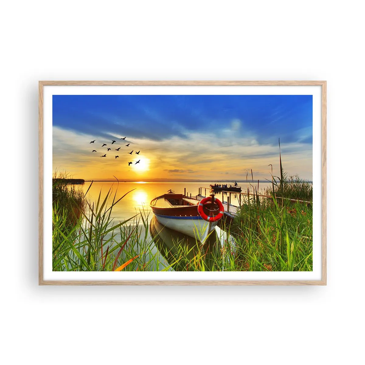 Poster in light oak frame - Cormorants Are Flying Away - 100x70 cm