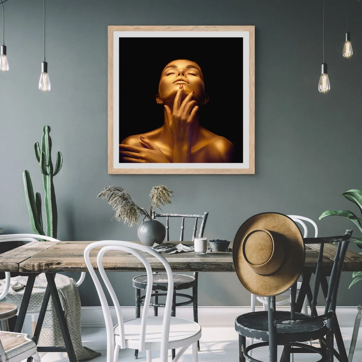 Poster in light oak frame - Like Golden Silk - 40x40 cm