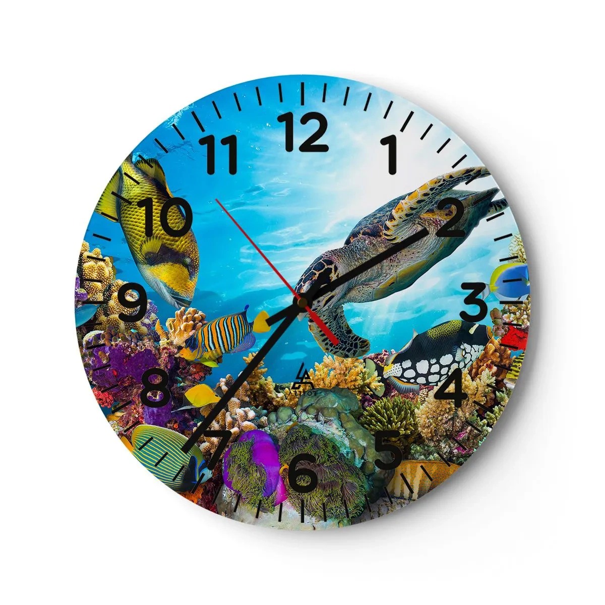 Wall clock - Clock on glass - Coral Promenade - 30x30 cm