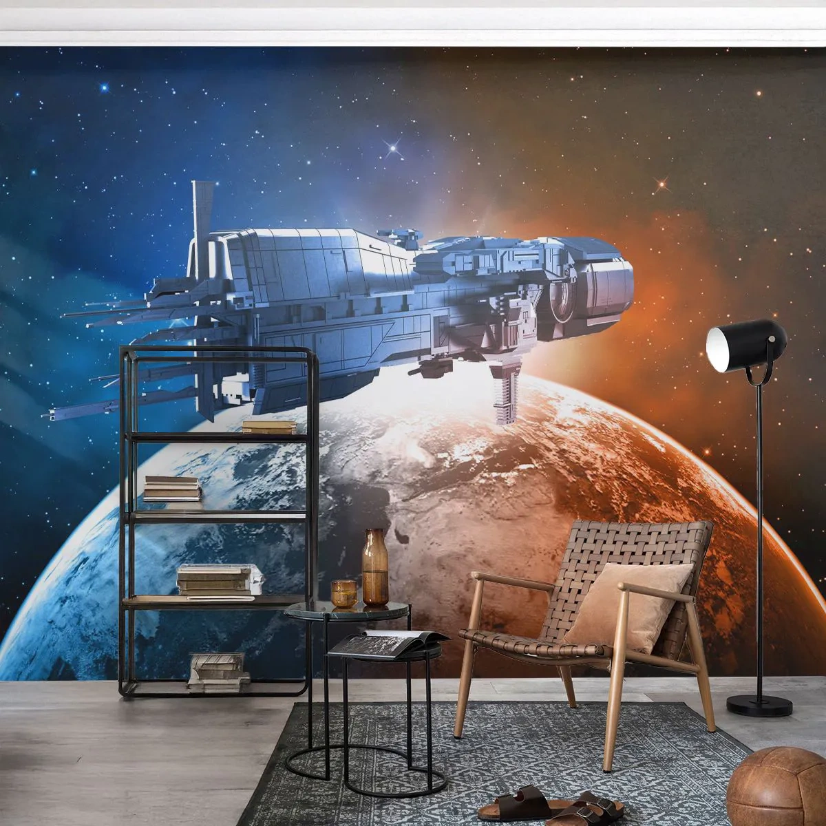 Photo Wallpaper Premium Sand - Careful Observer - Cosmos, Spacecraft, Shuttle - 150x105 cm