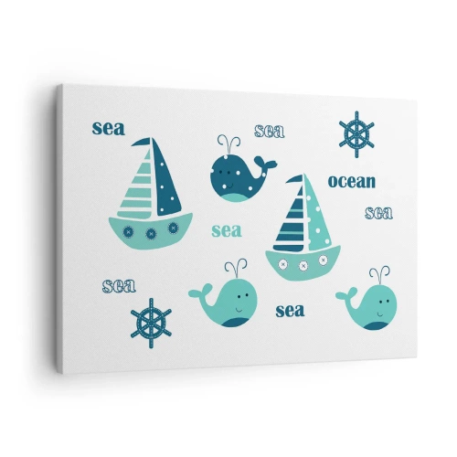 Canvas picture - Charming nautical motifs with whales and sailboats - 70x50cm - Through Seas And Oceans - Modern wall decoration for the living room and bedroom ARTTOR
