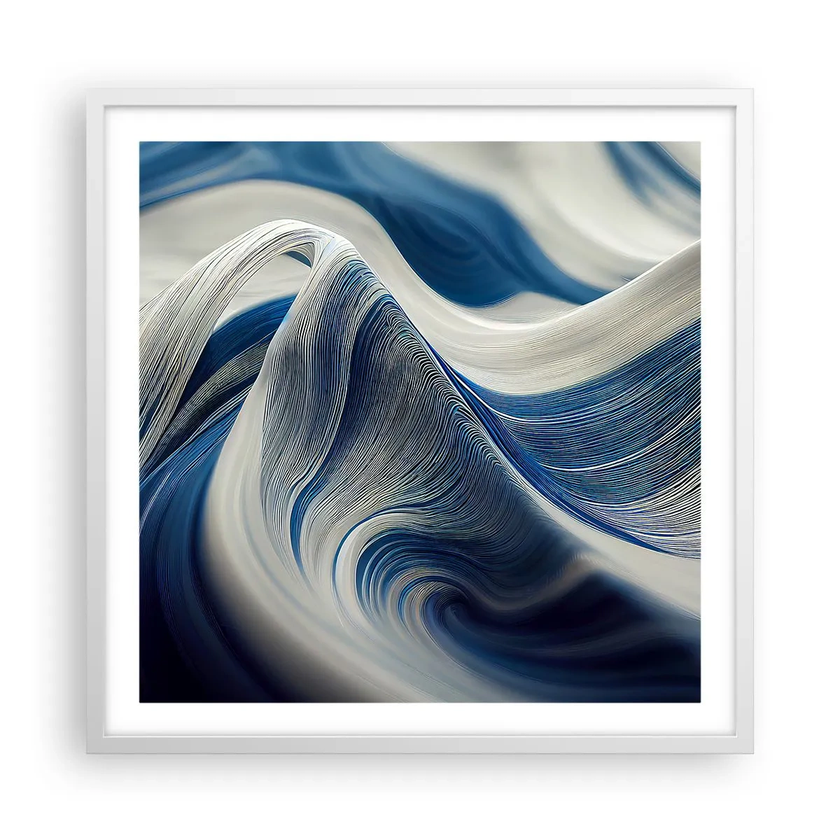 Poster in white frmae - Fluidity of Blue and White - 60x60 cm