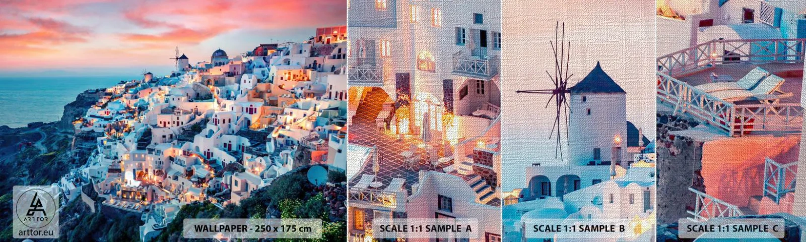 Photo Wallpaper Sample Premium Canvas - Your Big Greek Holidays - Landscape, Greece, Santorini - 100x30 cm