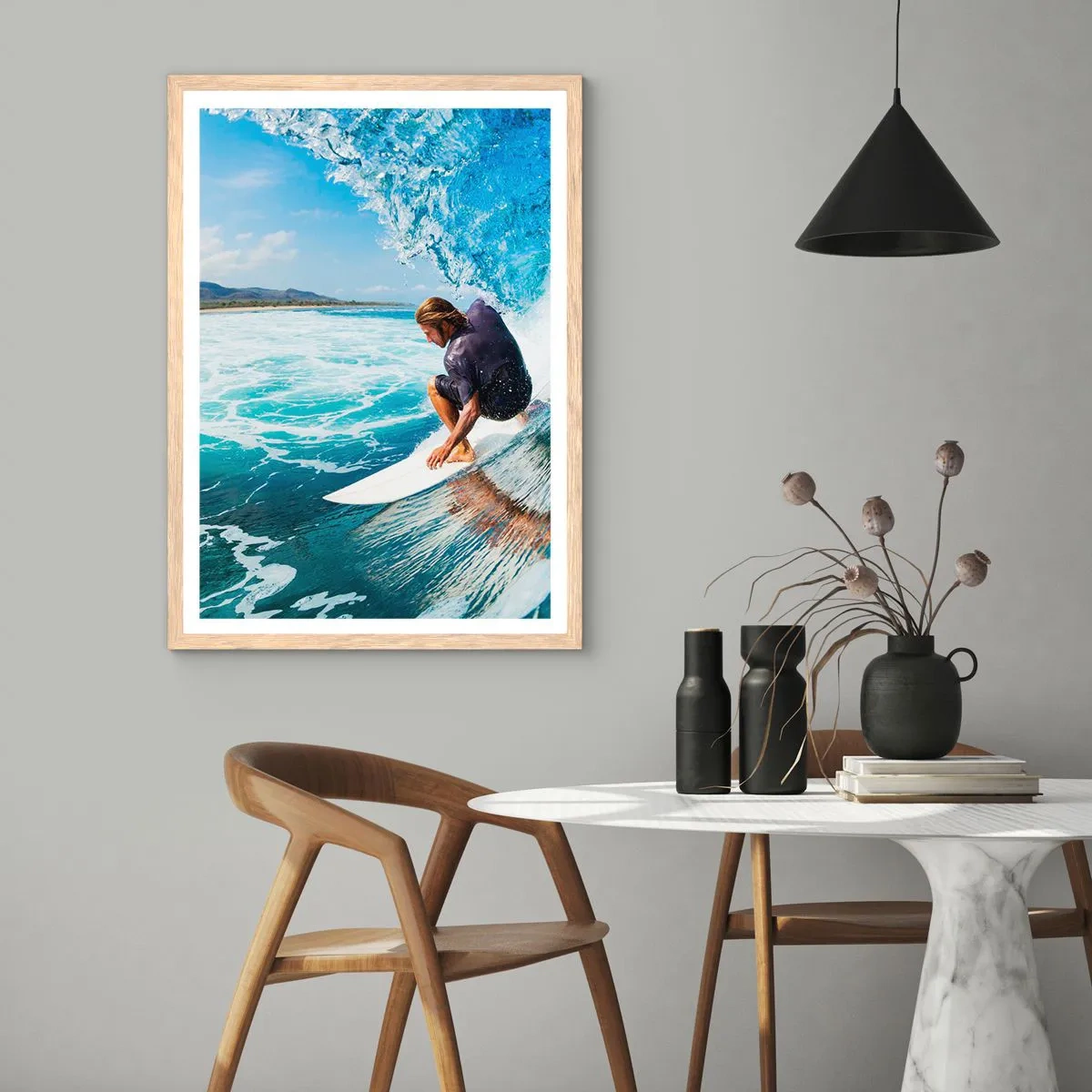 Poster in light oak frame - Dancing with Waves - 61x91 cm
