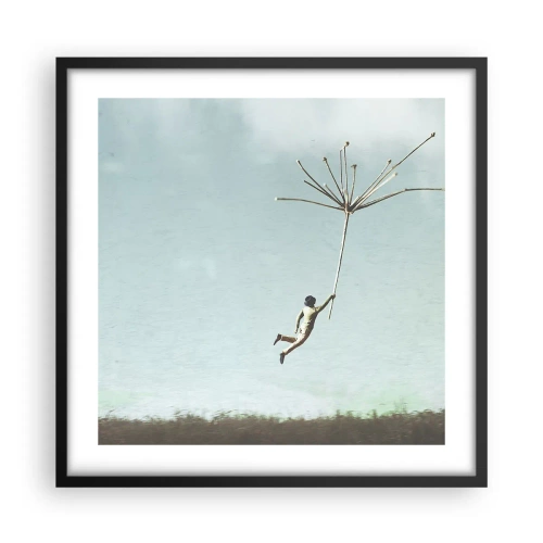 Poster in black frame - Kites, Dandelions, Wind - 50x50 cm