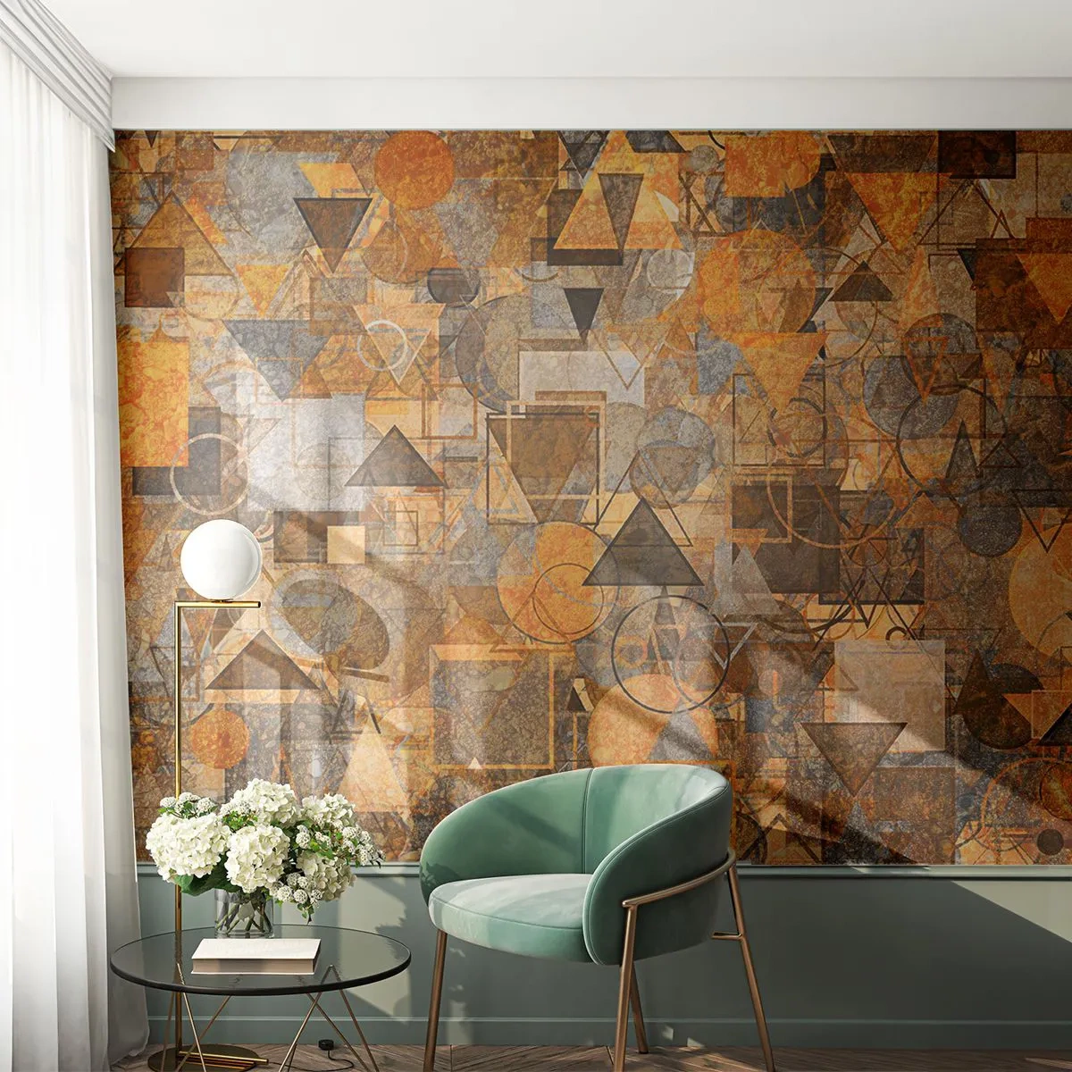 Photo Wallpaper Standard Eco - Golden brown geometric abstraction with triangles - 100x70cm - World Caught in One Form - Modern wall decoration for the living room and bedroom ARTTOR