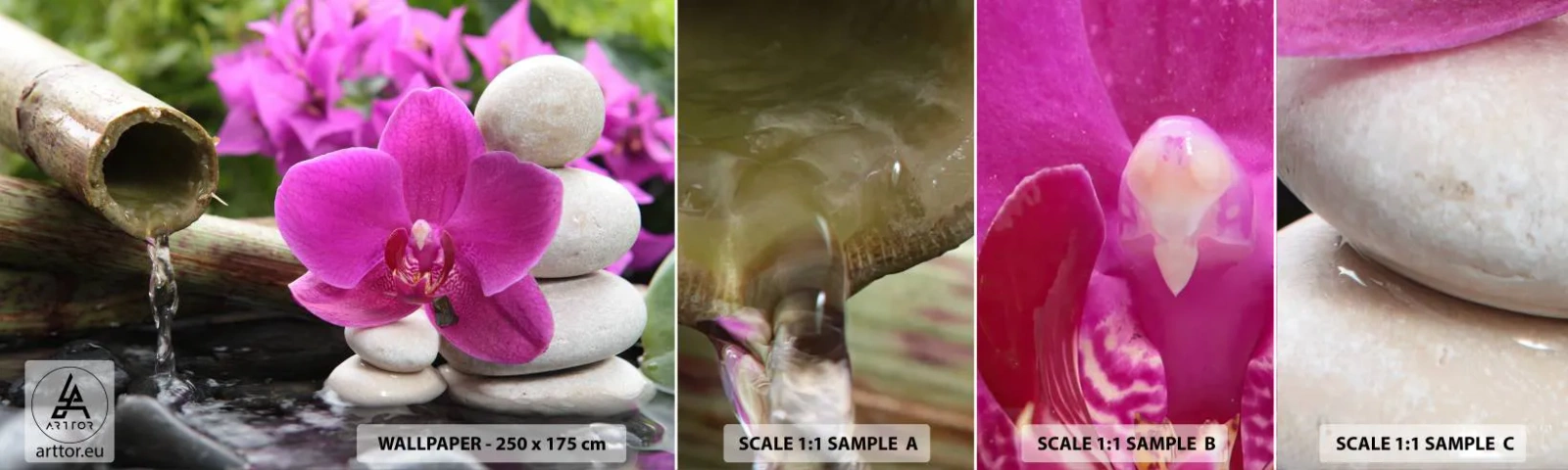 Photo Wallpaper Sample Self-Adhesive Deluxe Sticker - You Are Already Resting - Flowers, Bamboo, Orchid - 100x30 cm