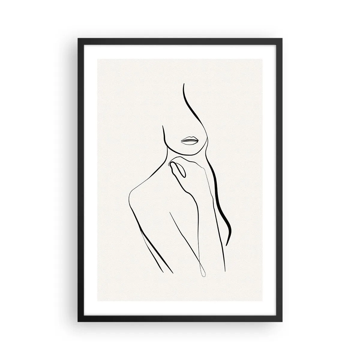 Poster in black frame - A minimalistic line of a female silhouette against a light background - 50x70cm - Wave of Melancholy - Modern wall decoration for the living room and bedroom ARTTOR