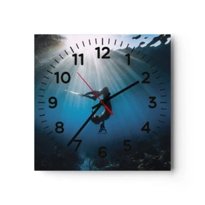 Wall clock - Clock on glass - Underwater dance - 40x40 cm