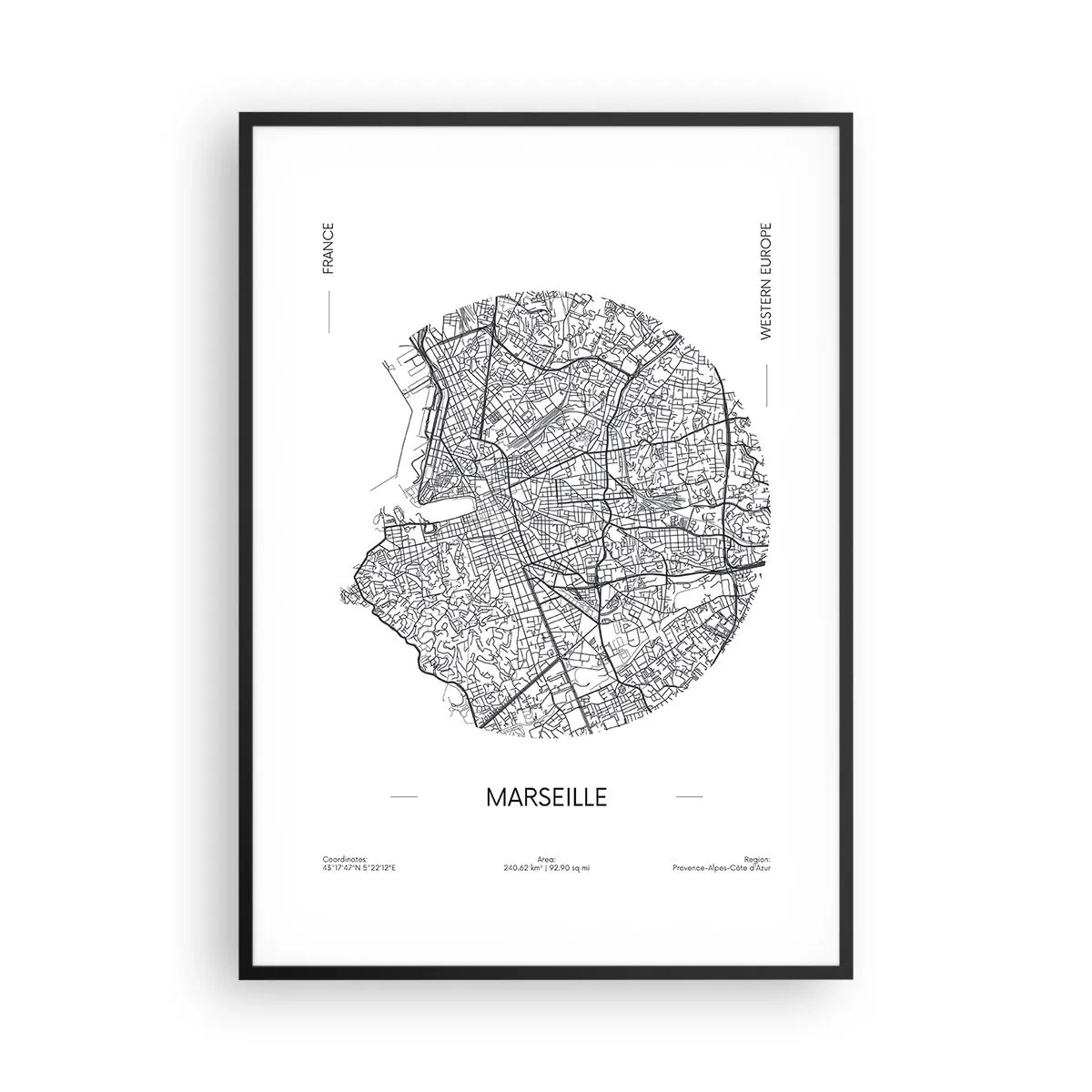 Poster in black frame - Anatomy of Marseille - 70x100 cm
