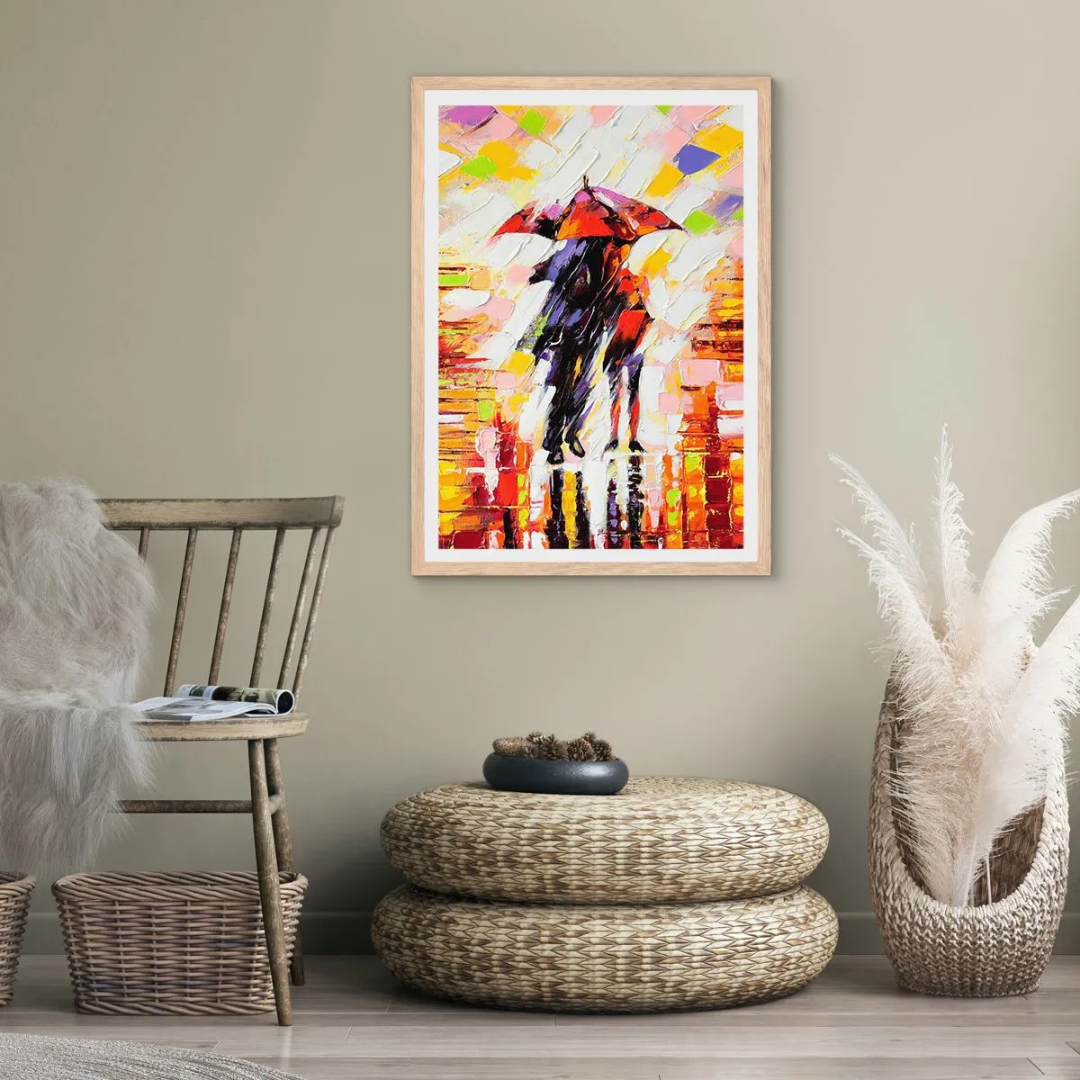 Poster in light oak frame - Together through Night and Rain - 30x40 cm