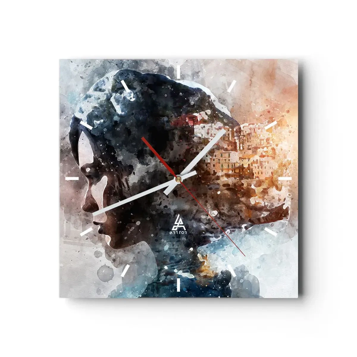 Wall clock - Clock on glass - Tale about a Girl with a City in the Background - 40x40 cm