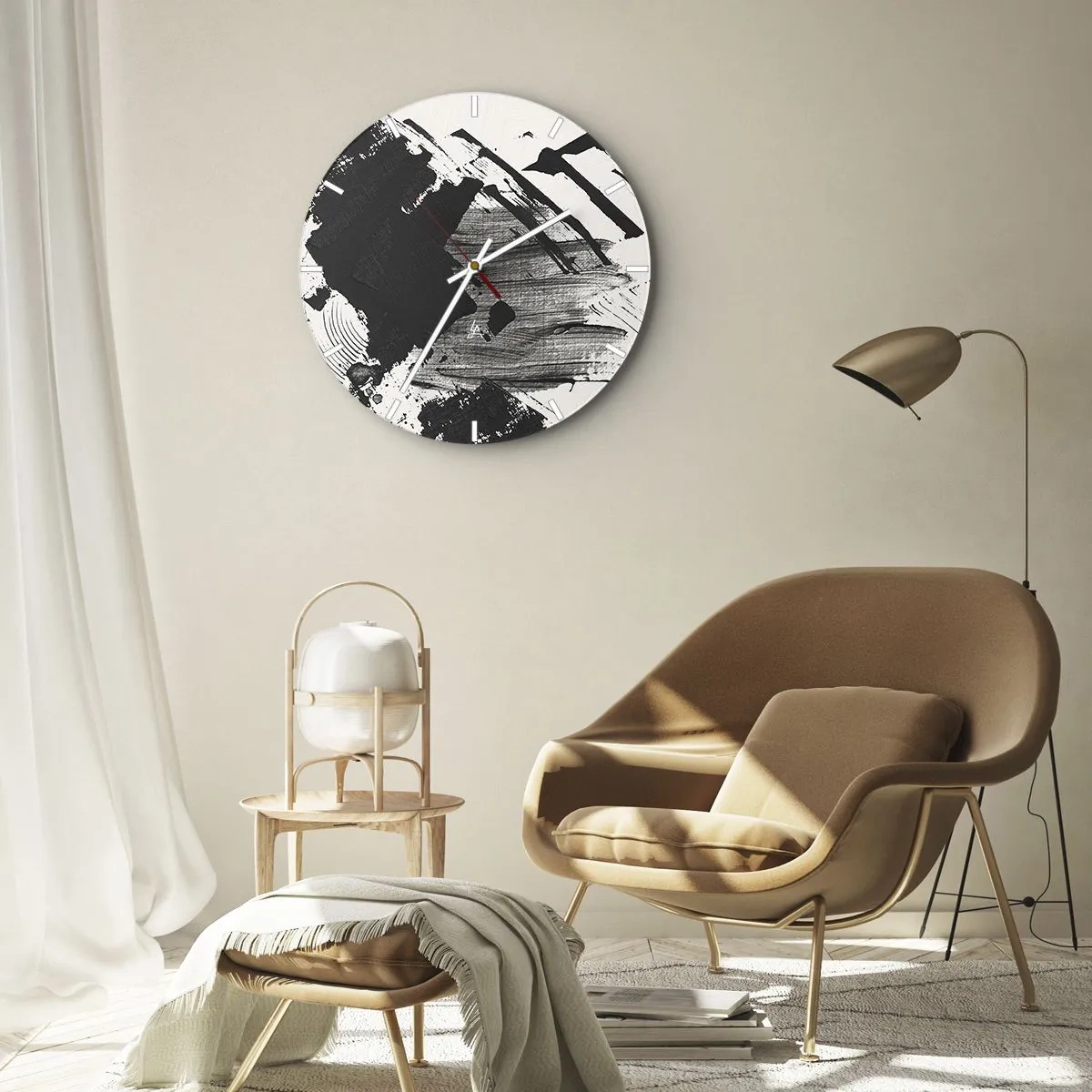 Wall clock - Clock on glass - Abstract - Expression of Black - 40x40 cm