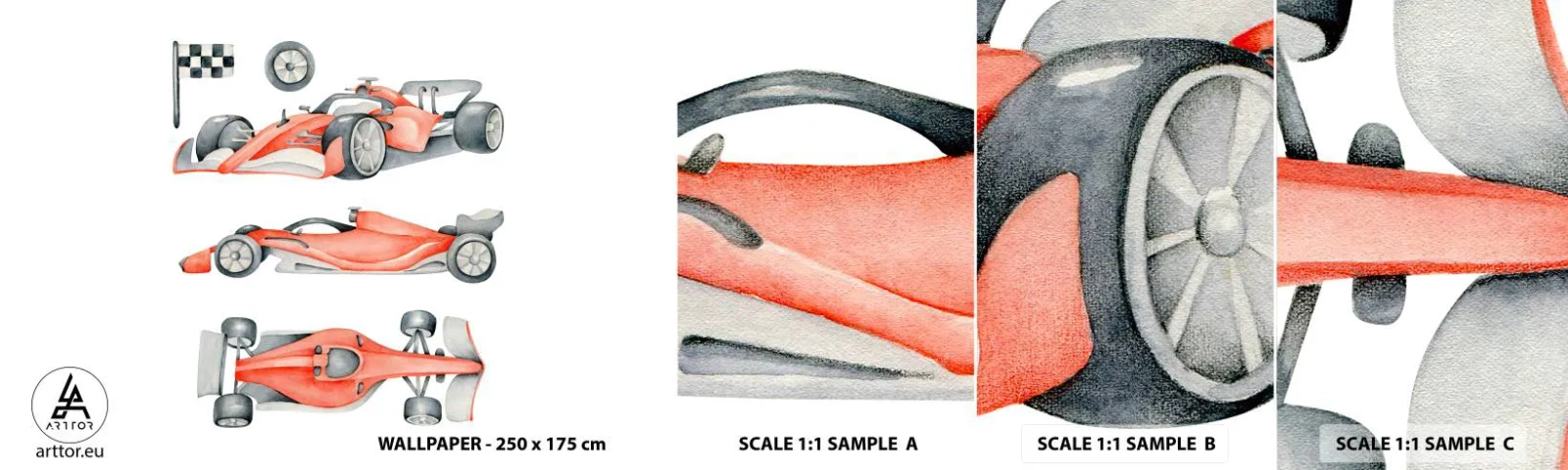 Photo Wallpaper Sample Self-Adhesive Deluxe Sticker - Race for the Dreams - Race cars, Cars, Children's - 100x30 cm