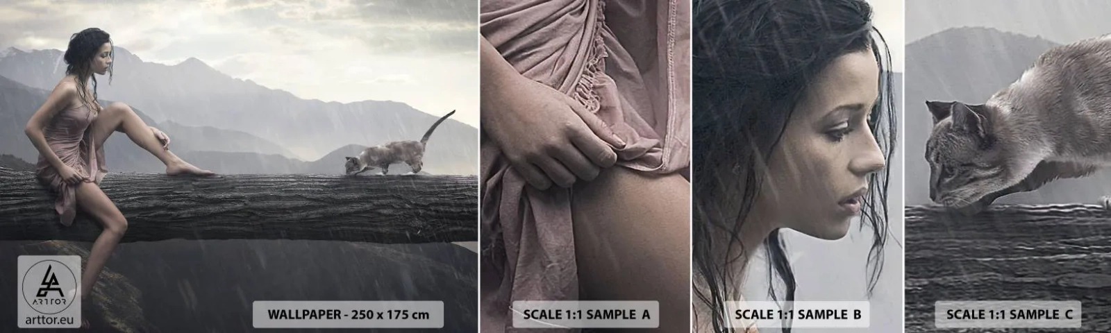 Photo Wallpaper Sample Self-Adhesive Deluxe Sticker - Summits of Beauty - Woman, Model, Landscape - 100x30 cm