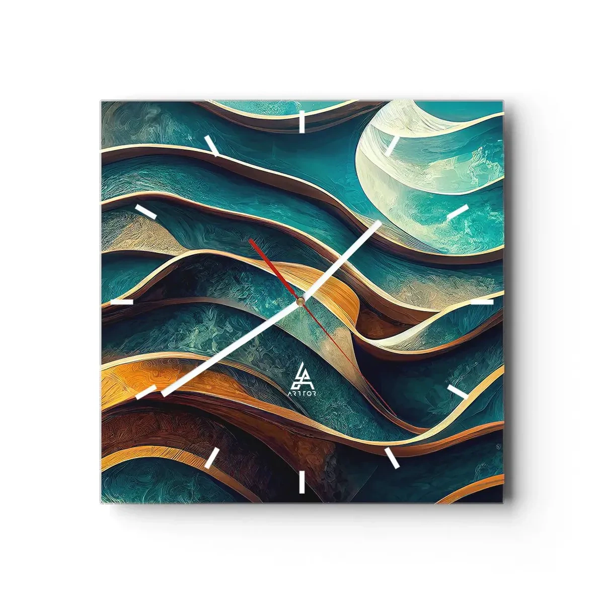 Wall clock - Clock on glass - Meanderings of Blue - 30x30 cm