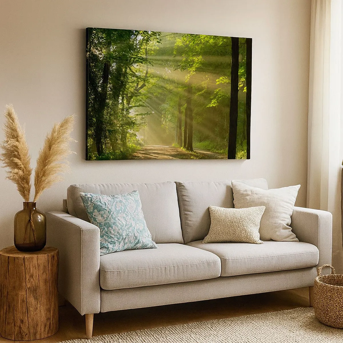 Canvas picture - Forest path with sun rays shining through the trees - 70x50cm - Forest Moment - Modern wall decoration for the living room and bedroom ARTTOR