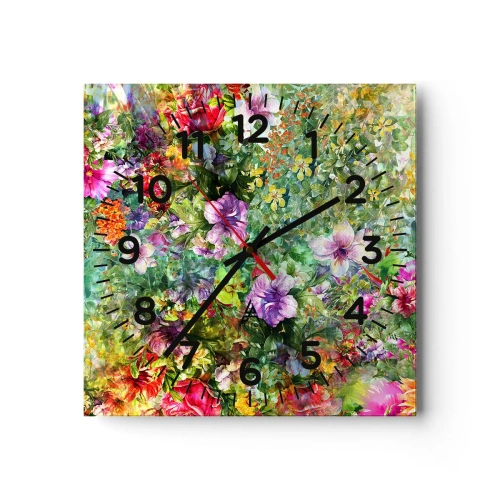 Wall clock - Clock on glass - Lost in the Flowers - 30x30 cm