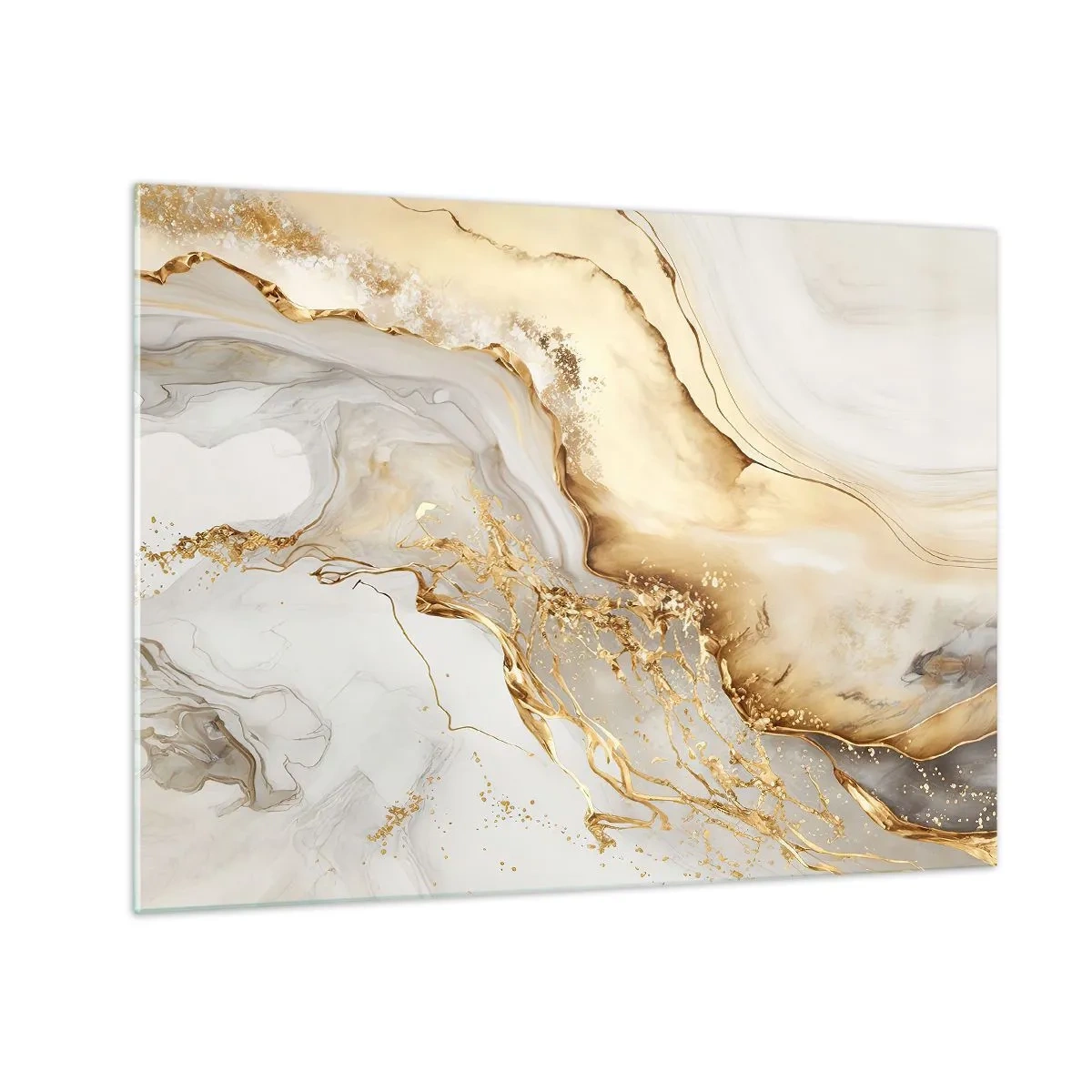 Glass picture - Gold and beige abstract streaks on a light background - 70x50cm - Abstract: Beauty and Good - Modern wall decoration for the living room and bedroom ARTTOR