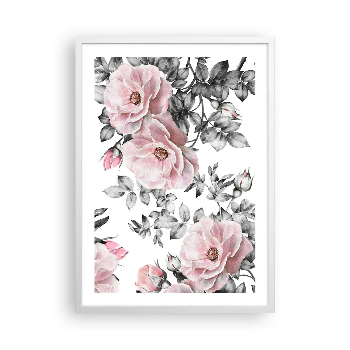 Poster in white frmae - Getting Lost in Rose Flowers - 50x70 cm