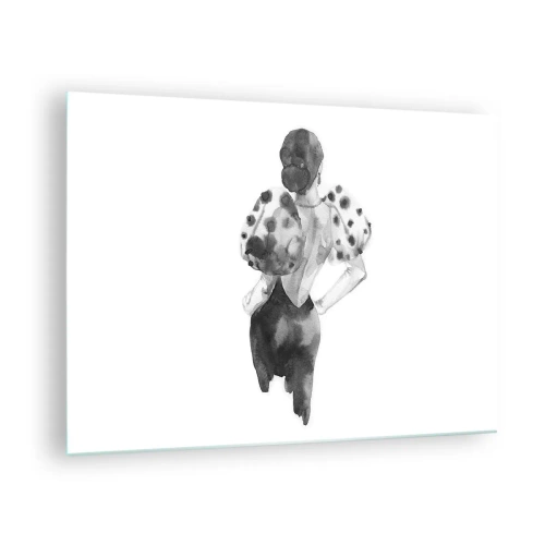 Glass picture - Black and white silhouette of a woman in an elegant outfit - 70x50cm - She Passed by - Modern wall decoration for the living room and bedroom ARTTOR