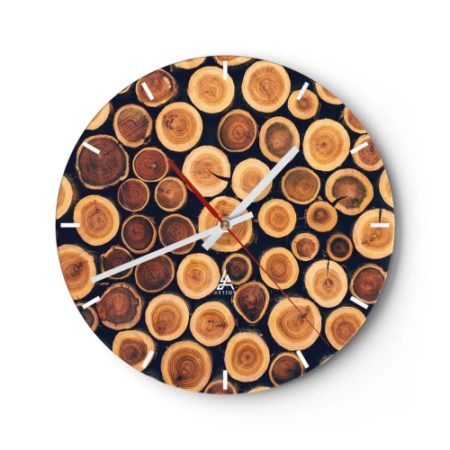 Wall clock - Clock on glass - Natural wood arranged in a circle shape - 30x30cm - How Much Do You Give Me? - Modern wall decoration for the living room, kitchen, and bedroom ARTTOR