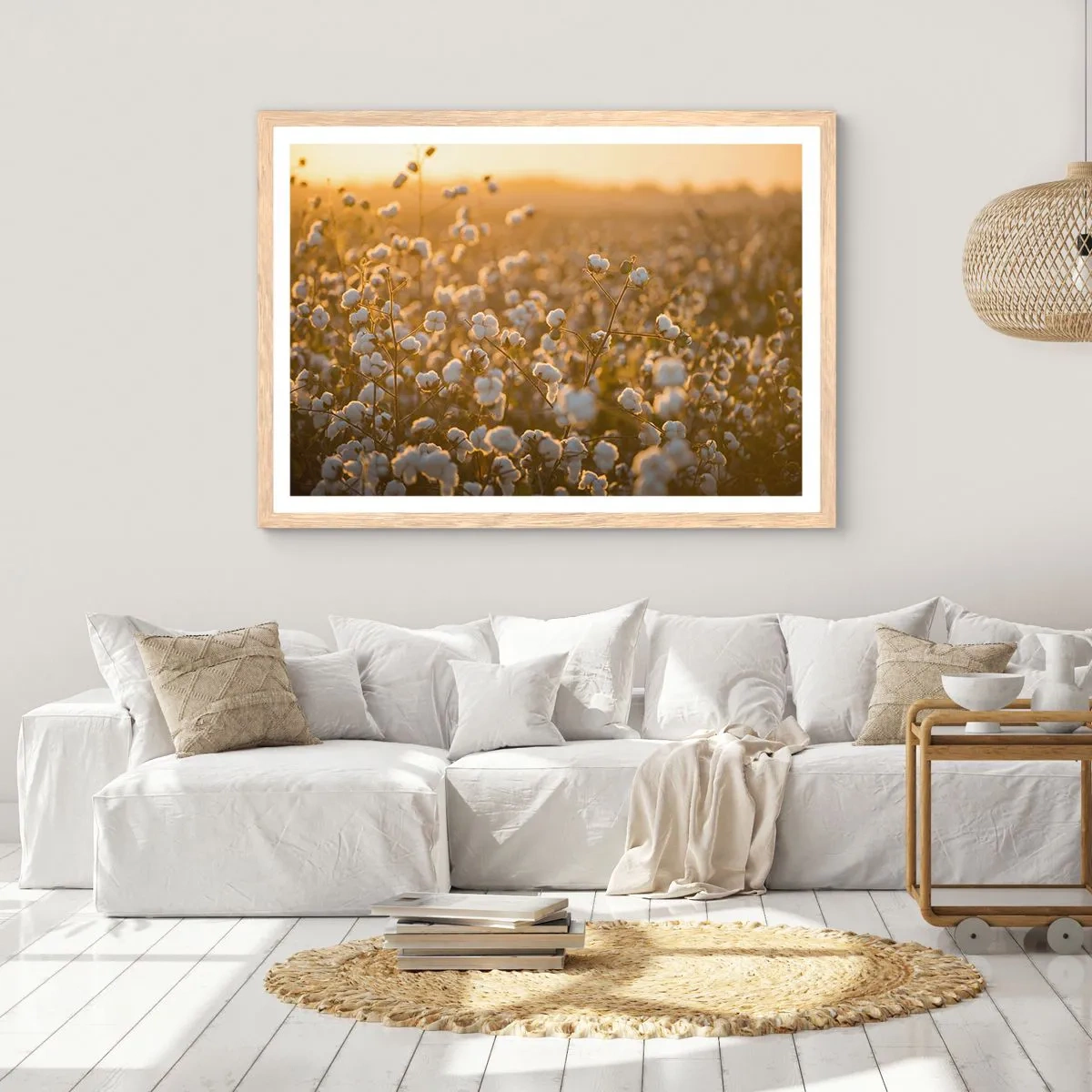 Poster in light oak frame - Fluffy Field - 50x40 cm