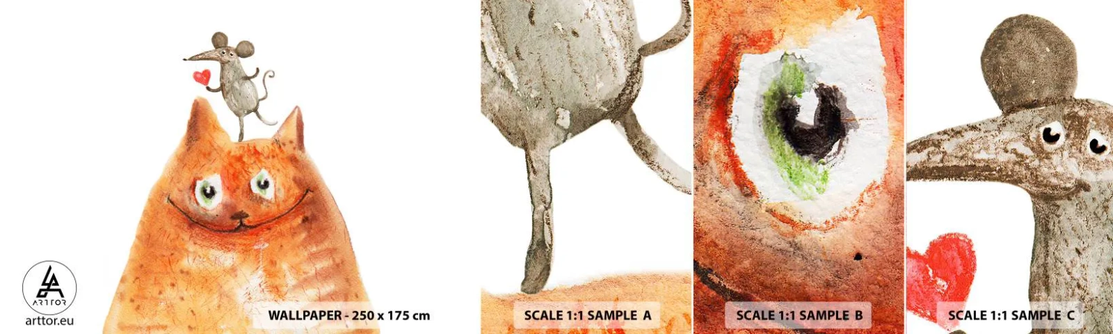 Photo Wallpaper Sample Self-Adhesive Deluxe Sticker - Love Paradoxes - For children, Mouse, Cat - 100x30 cm