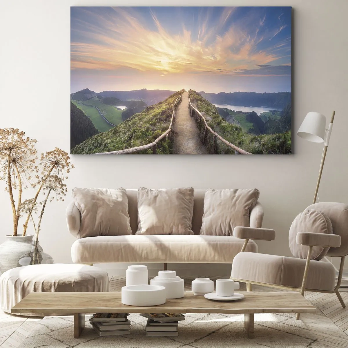 Canvas picture - A picturesque path on a hill with a view of the sunset - 70x50cm - Close to Heaven - Modern wall decoration for the living room and bedroom ARTTOR